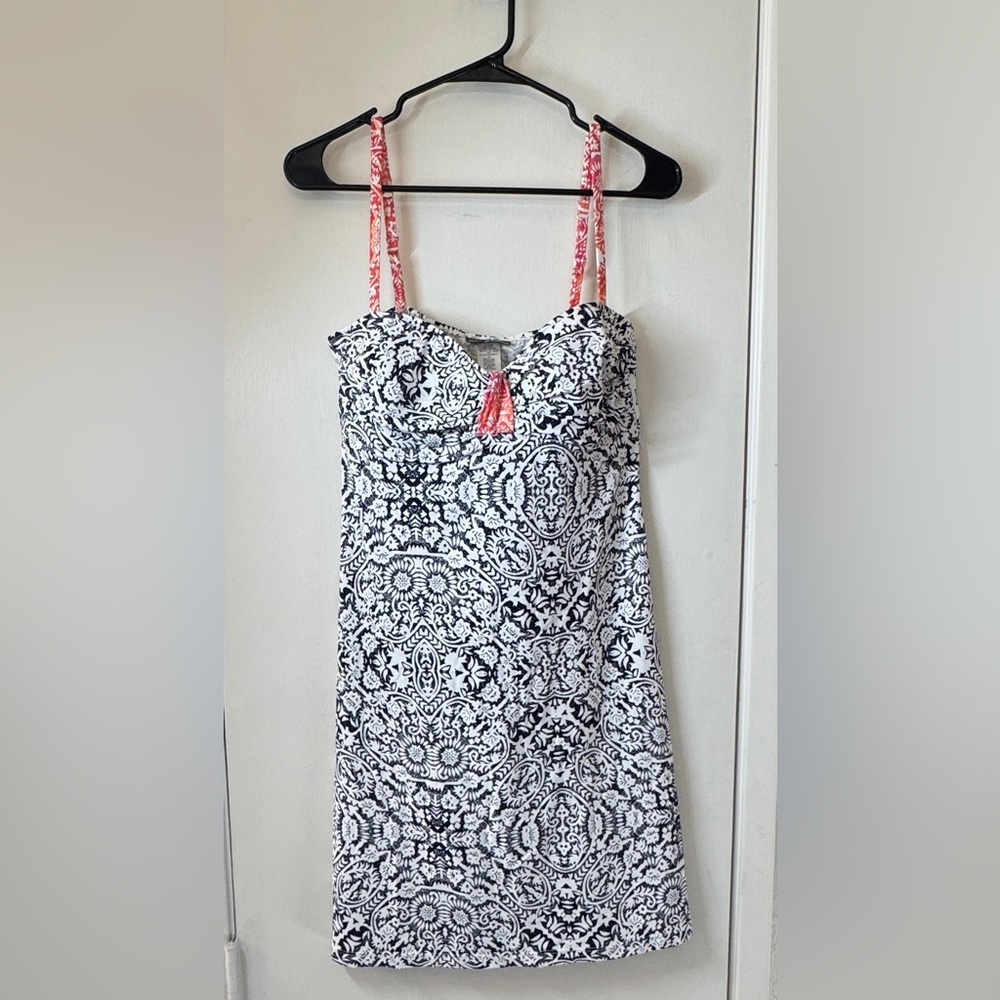 Tommy Bahama Black and White Paisley Swim Coverup with Coral Straps